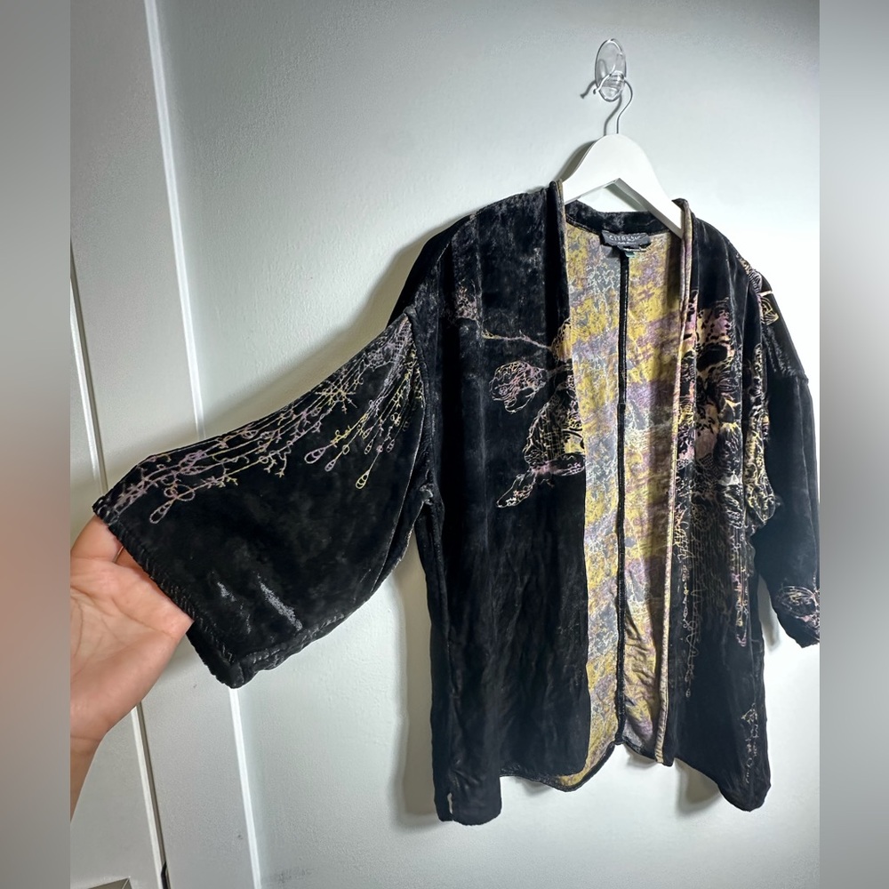 CITRON Silk Rayon Blend Burnout Velvet Kimono Topper Cardi Size XS - Picture 9 of 14
